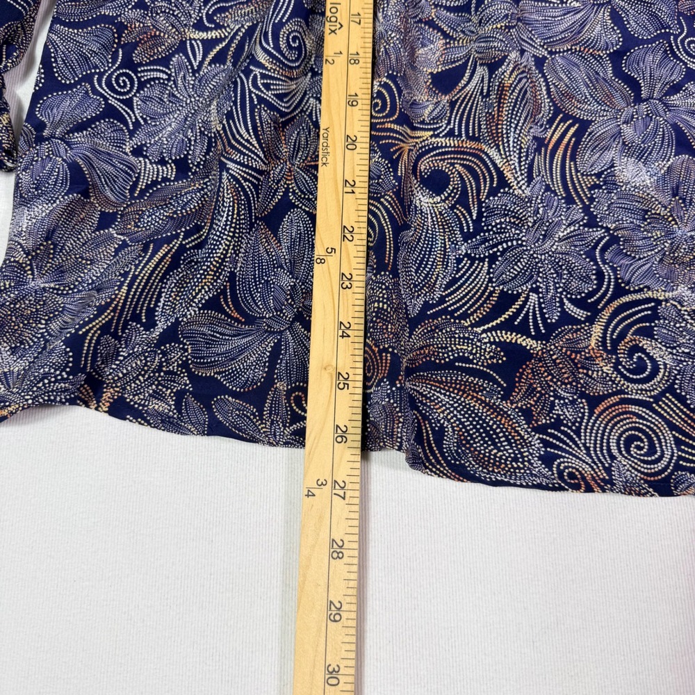 Johnny Was Shades of Silk Blouse L Blue Floral Paisley Scalloped Pearl Button - Picture 10 of 16